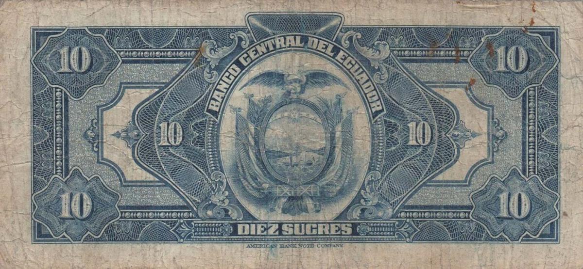 Back of Ecuador p85a: 10 Sucres from 1928