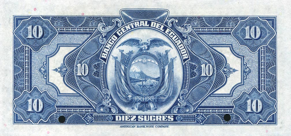 Back of Ecuador p85s: 10 Sucres from 1928