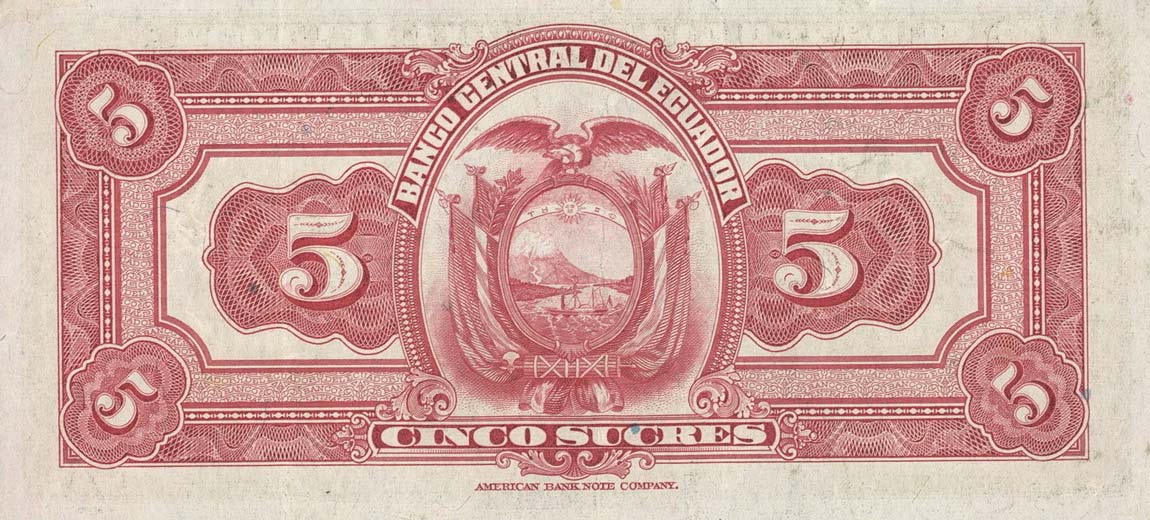 Back of Ecuador p91a: 5 Sucres from 1940