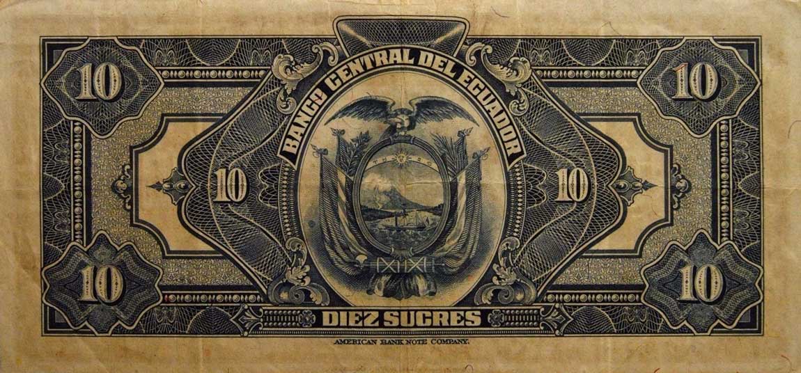 Back of Ecuador p92c: 10 Sucres from 1944