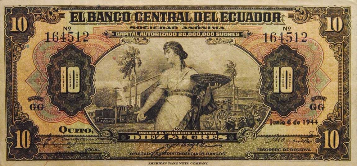 Front of Ecuador p92c: 10 Sucres from 1944