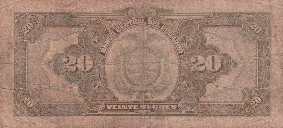 Back of Ecuador p93d: 20 Sucres from 1944