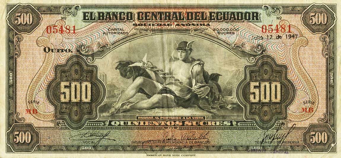 Front of Ecuador p96c: 500 Sucres from 1945