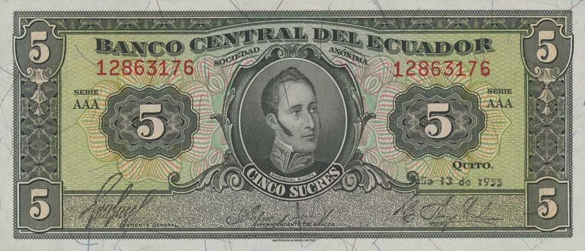 Front of Ecuador p98b: 5 Sucres from 1953