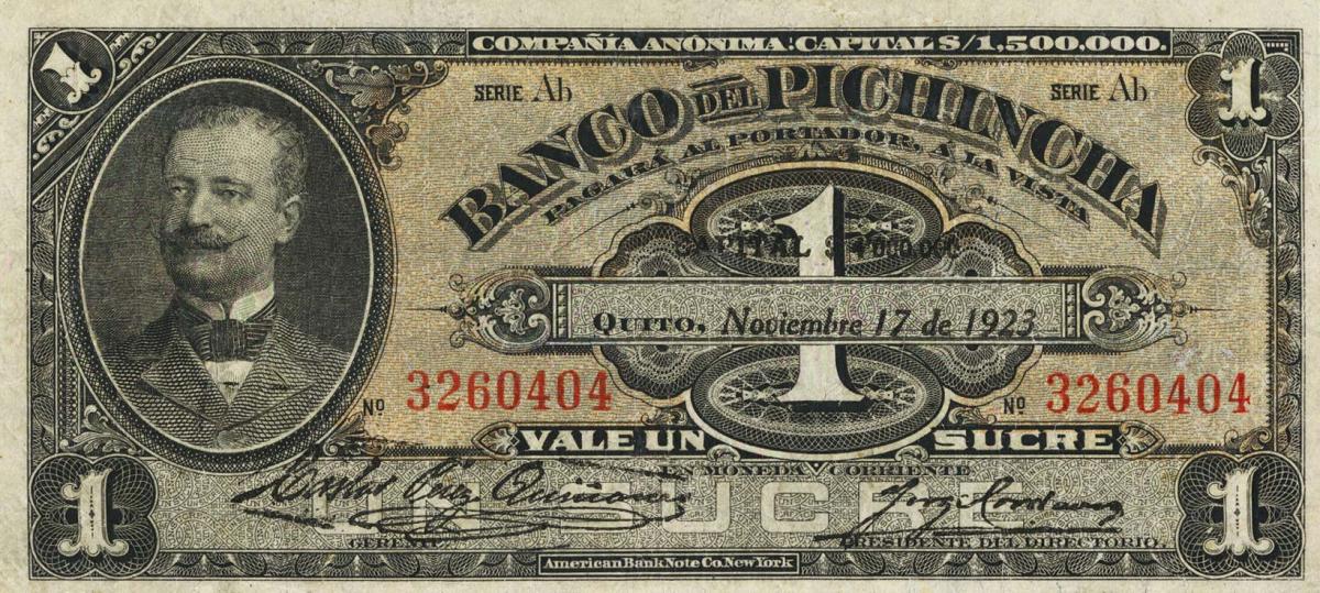 Front of Ecuador pS222a: 1 Sucre from 1920