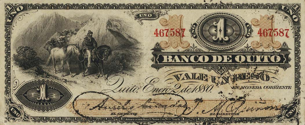Front of Ecuador pS241a: 1 Peso from 1880