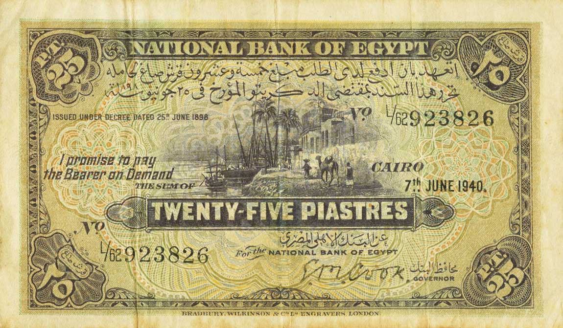 Front of Egypt p10b: 25 Piastres from 1940