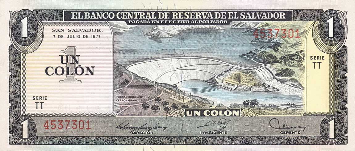 Front of El Salvador p125a: 1 Colon from 1977