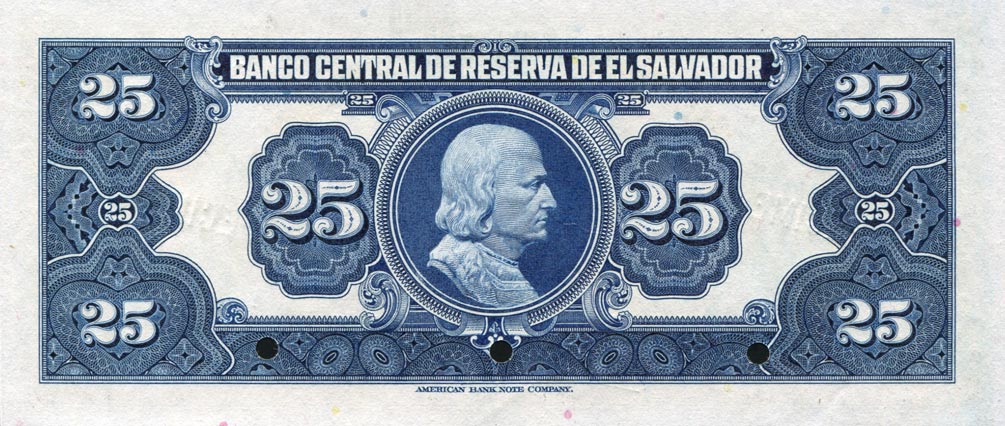 Back of El Salvador p79s: 25 Colones from 1934