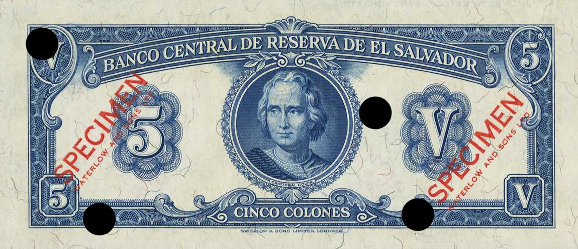 Back of El Salvador p82ct: 5 Colones from 1938