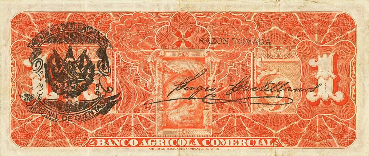 Back of El Salvador pS101b: 1 Peso from 1914