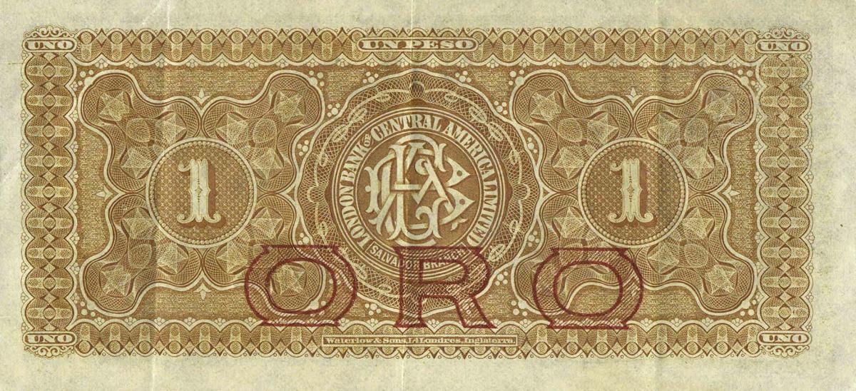 Back of El Salvador pS136p: 1 Peso from 1905