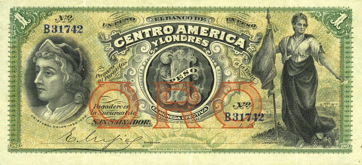 Front of El Salvador pS136p: 1 Peso from 1905