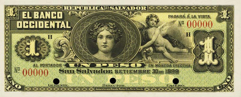 Front of El Salvador pS171p: 1 Peso from 1899