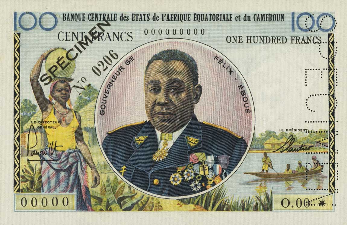 Front of Equatorial African States p2s: 100 Francs from 1961