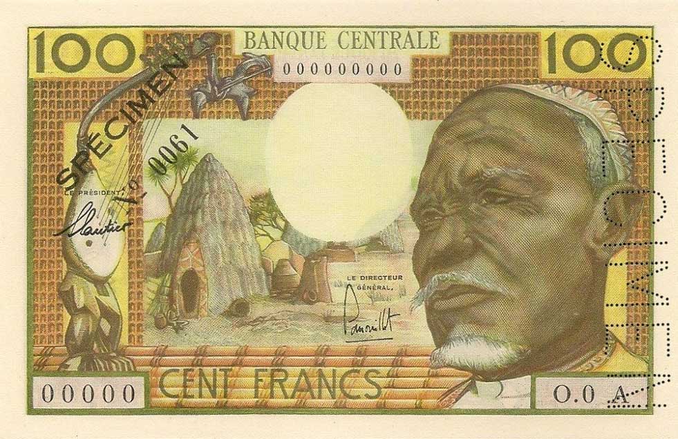 Front of Equatorial African States p3s: 100 Francs from 1963