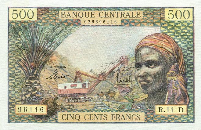Front of Equatorial African States p4d: 500 Francs from 1963