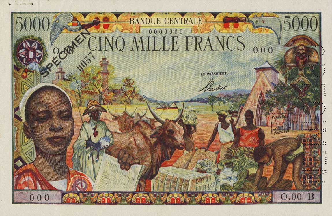 Front of Equatorial African States p6s: 5000 Francs from 1963