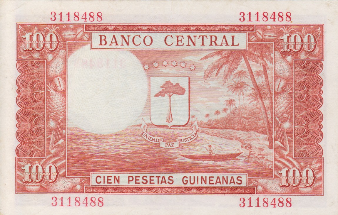 Back of Equatorial Guinea p1: 100 Pesetas Guineanas from 1969