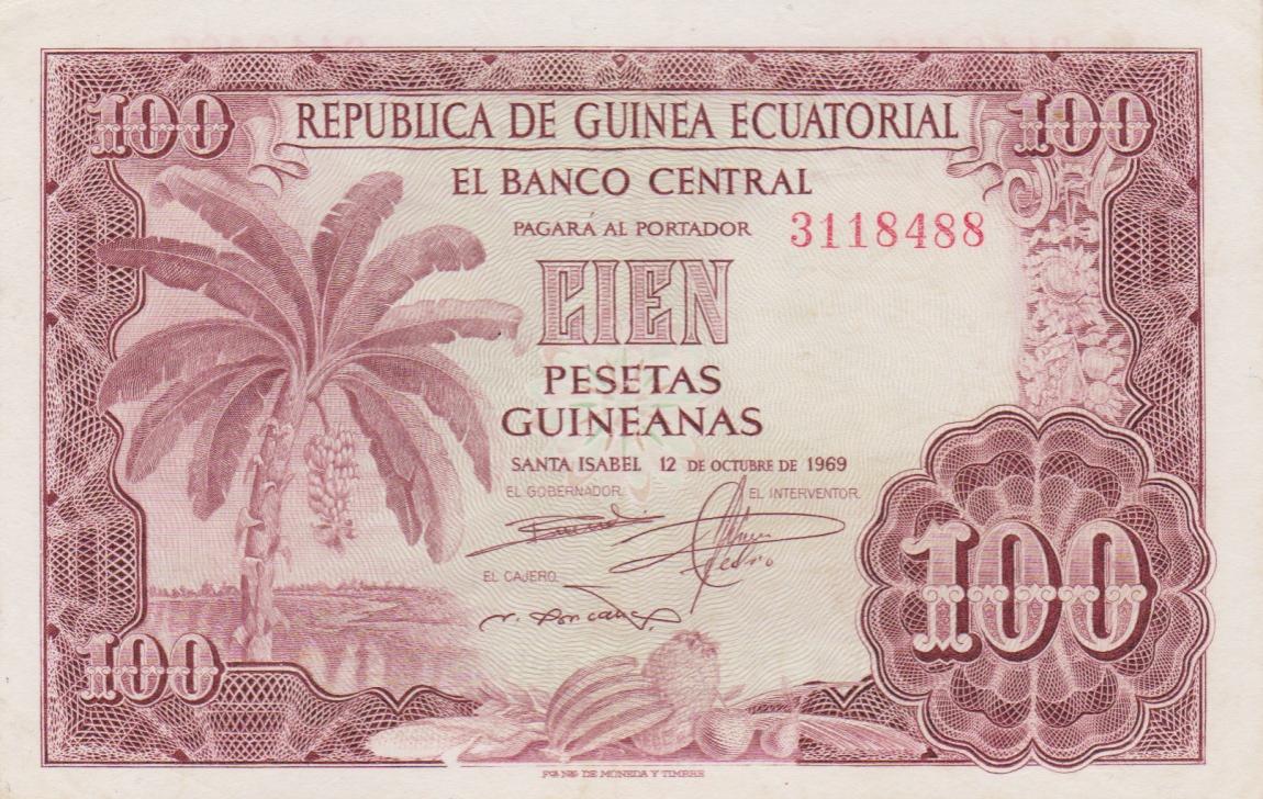 Front of Equatorial Guinea p1: 100 Pesetas Guineanas from 1969