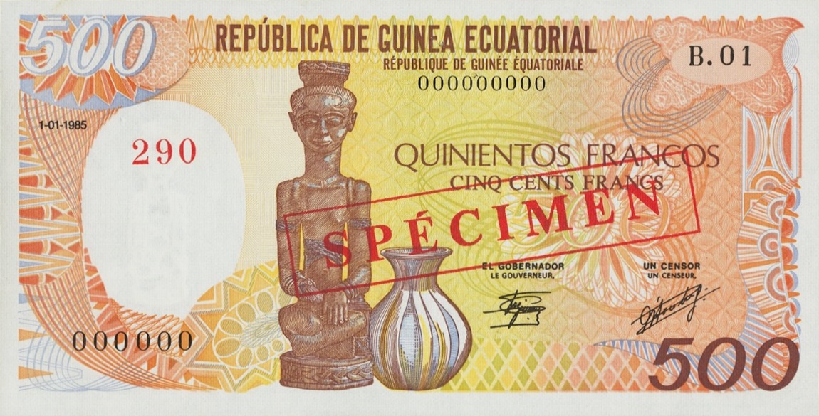 Front of Equatorial Guinea p20s: 500 Francos from 1985