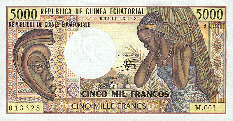Front of Equatorial Guinea p22a: 5000 Franco from 1985