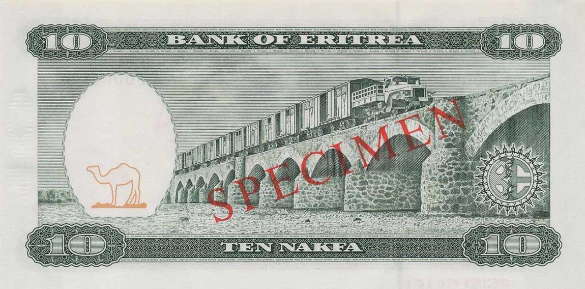 Back of Eritrea p3s: 10 Nakfa from 1997