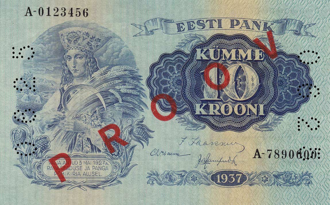 Front of Estonia p67s: 10 Krooni from 1937