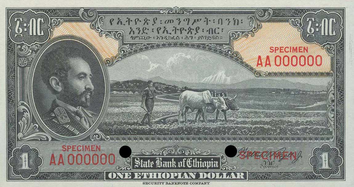 Front of Ethiopia p12s2: 1 Dollar from 1945