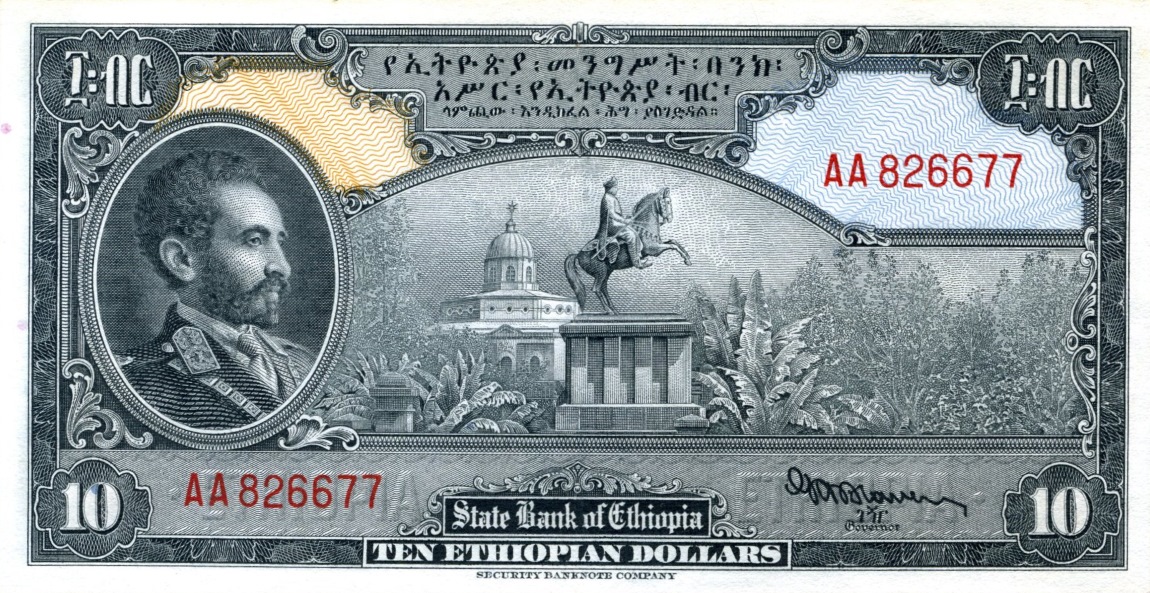 Front of Ethiopia p14a: 10 Dollars from 1945