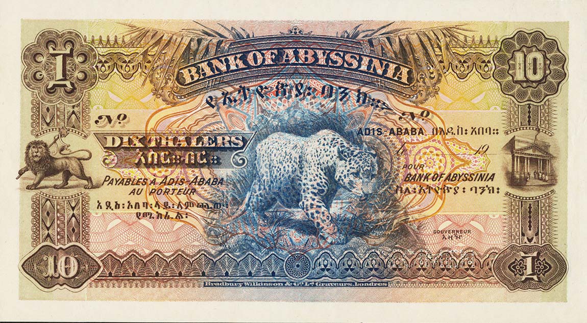 Front of Ethiopia p2s: 10 Thalers from 1915