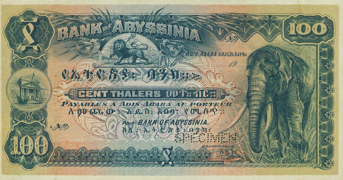 Front of Ethiopia p4s: 100 Thalers from 1915