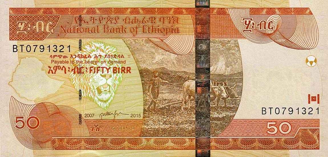 Front of Ethiopia p51g: 50 Birr from 2015