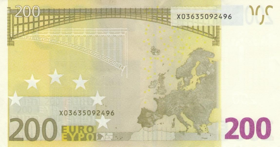 Back of European Union p13x: 200 Euro from 2002