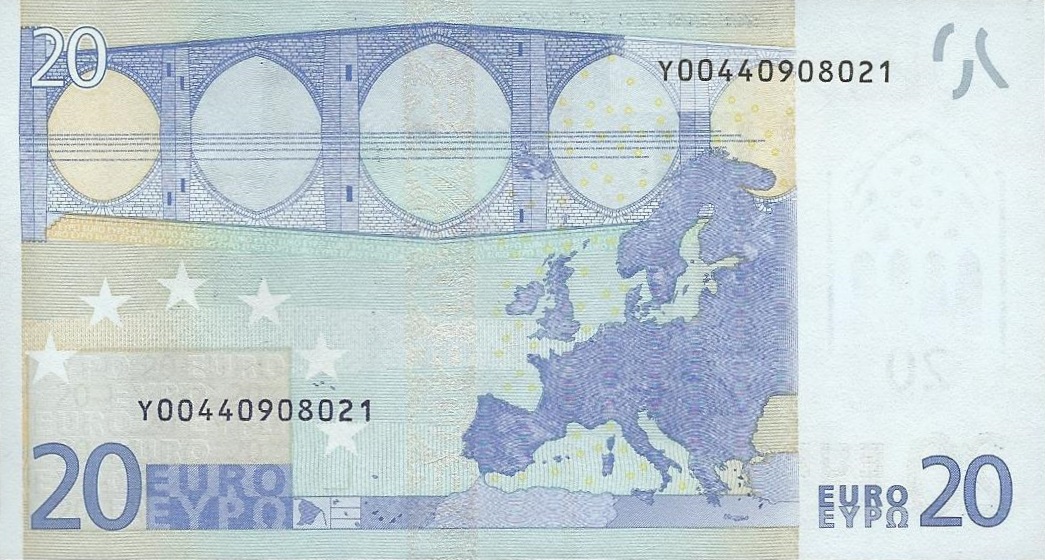 Back of European Union p3y: 20 Euro from 2002