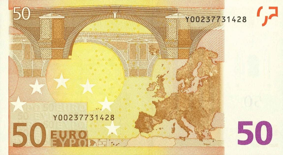 Back of European Union p4y: 50 Euro from 2002
