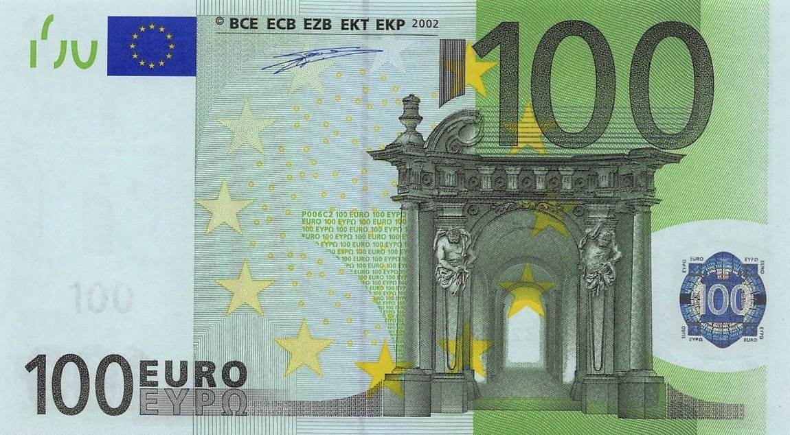 Front of European Union p5u: 100 Euro from 2002