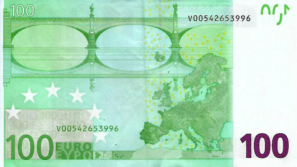 Back of European Union p5v: 100 Euro from 2002