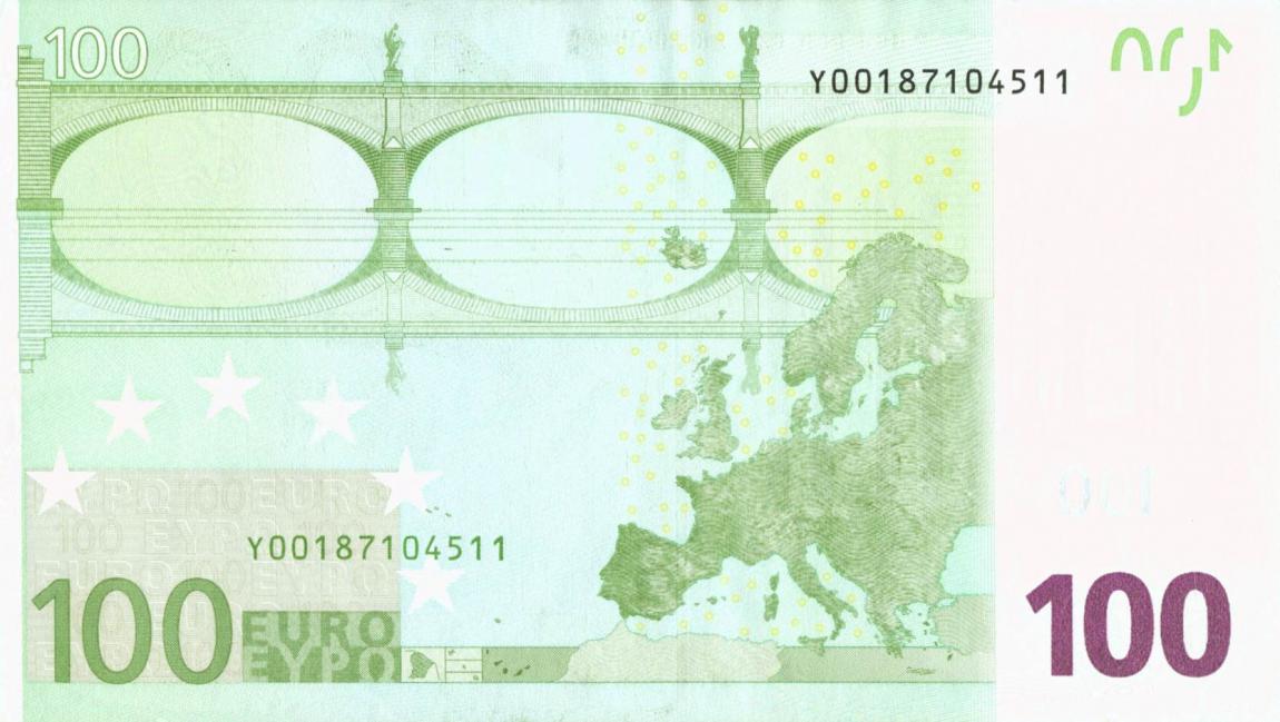 Back of European Union p5y: 100 Euro from 2002