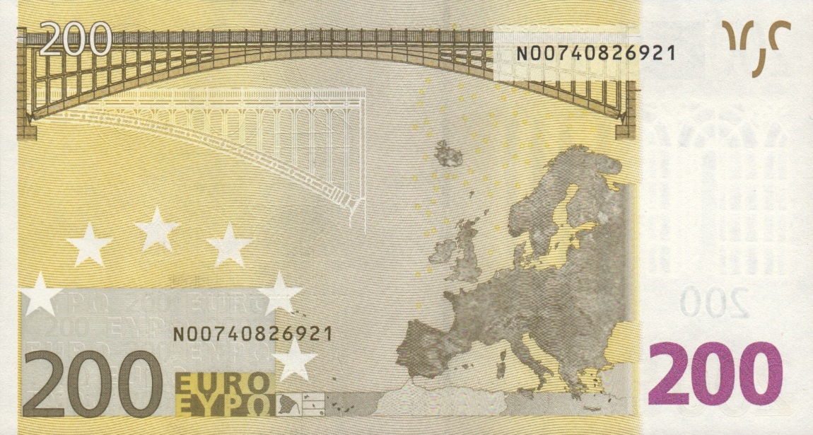 Back of European Union p6n: 200 Euro from 2002