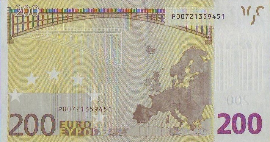Back of European Union p6p: 200 Euro from 2002