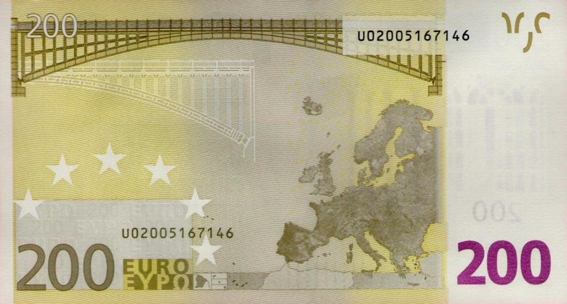 Back of European Union p6u: 200 Euro from 2002