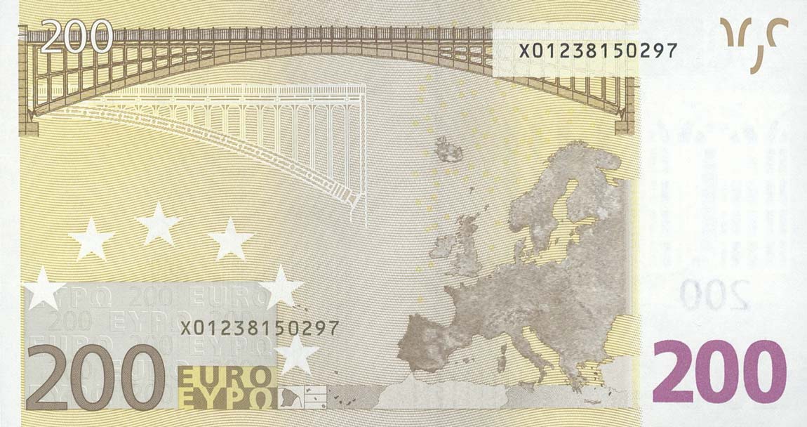 Back of European Union p6x: 200 Euro from 2002