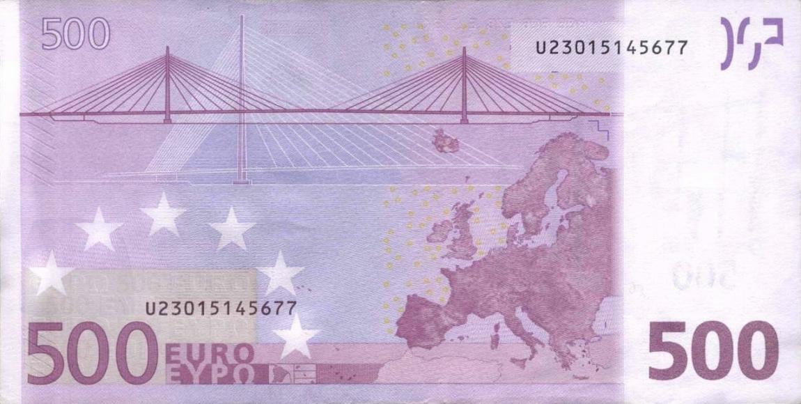 Back of European Union p7u: 500 Euro from 2002