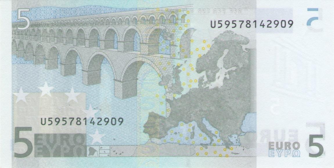 Back of European Union p8u: 5 Euro from 2002