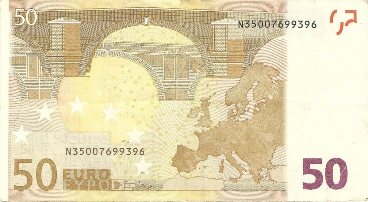 Back of European Union p4n: 50 Euro from 2002