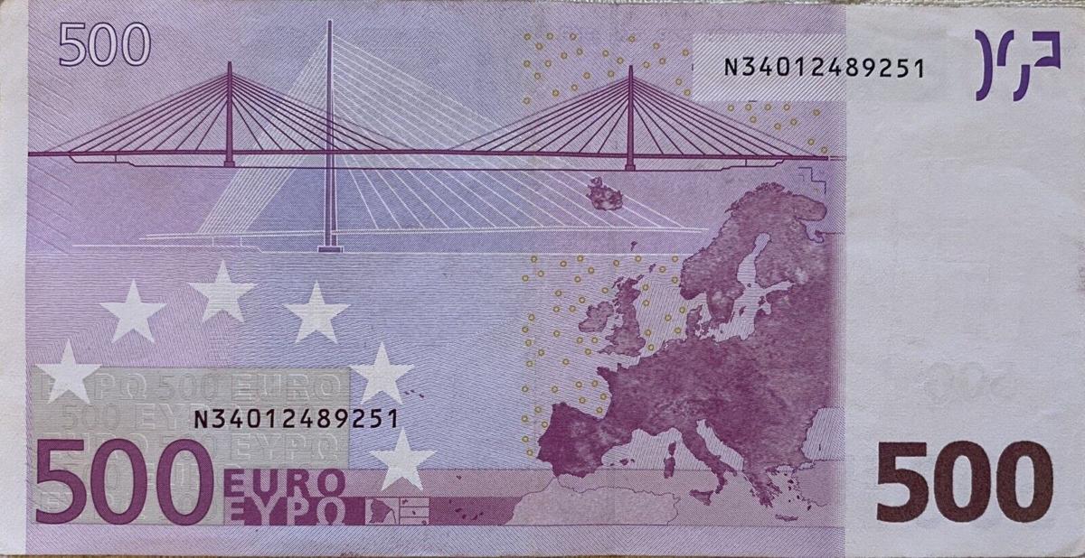 Back of European Union p7n: 500 Euro from 2002