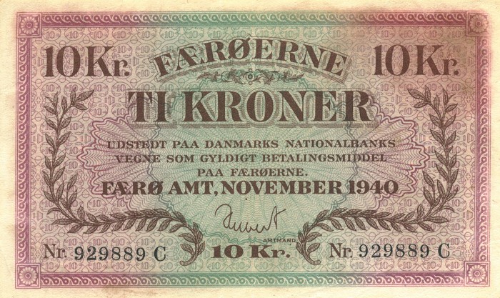 Front of Faeroe Islands p11a: 10 Kronur from 1940