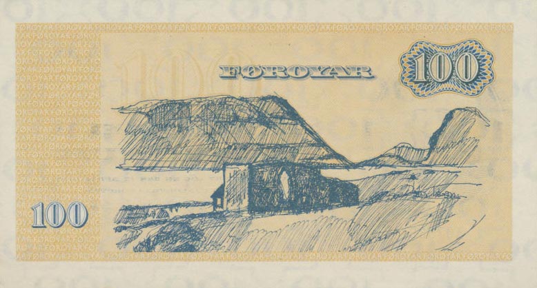 Back of Faeroe Islands p17a: 100 Kronur from 1975
