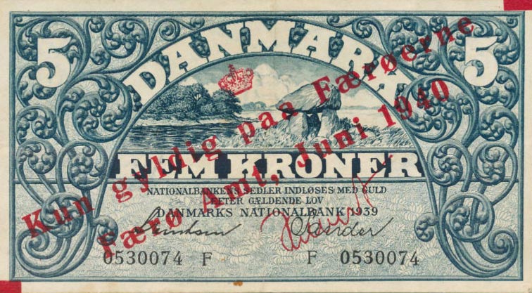 Front of Faeroe Islands p1b: 5 Kronur from 1940